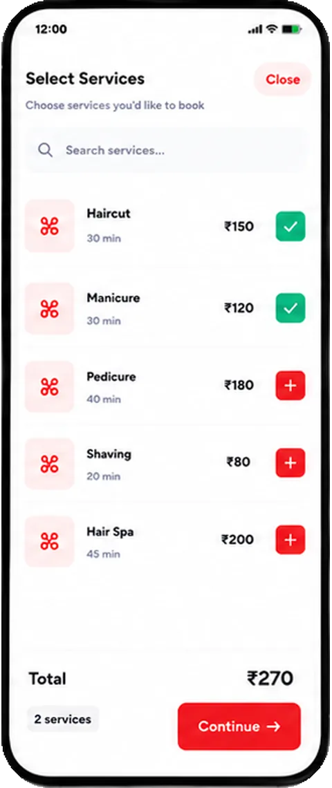 Gocut app — Pick your services