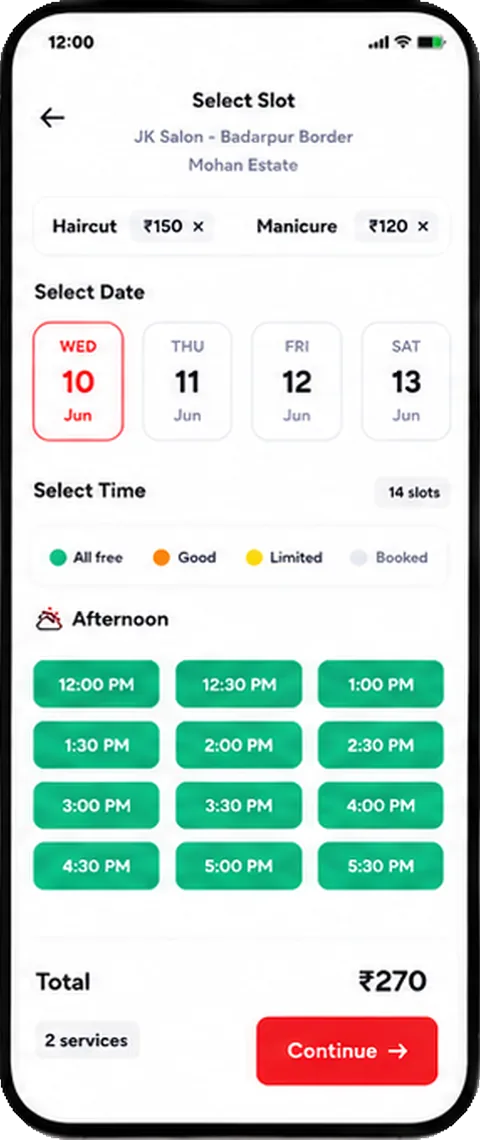 Gocut app — Choose date and time